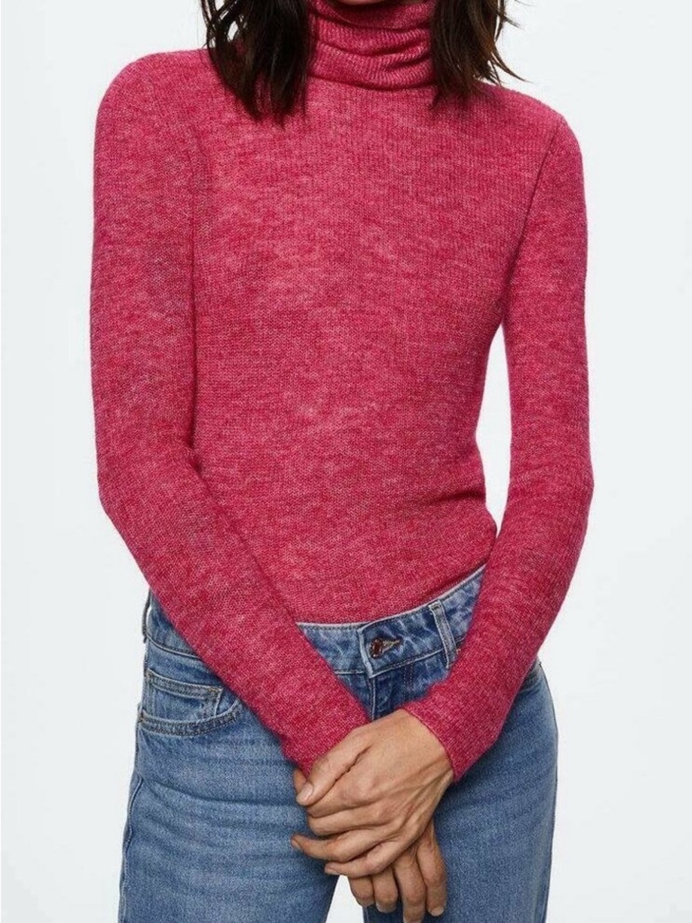 Mango Rose-Blend Ribbed Turtleneck Sweater